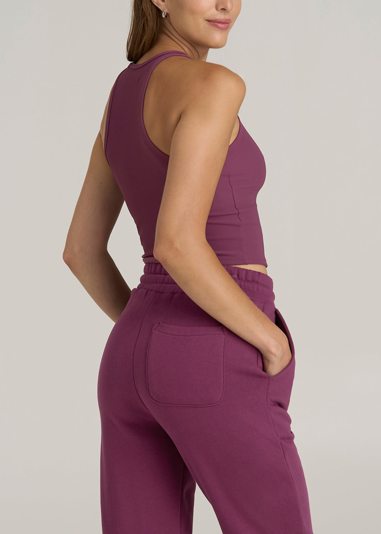 Cropped Ribbed Tank Top for Tall Women in Purple Gumdrop