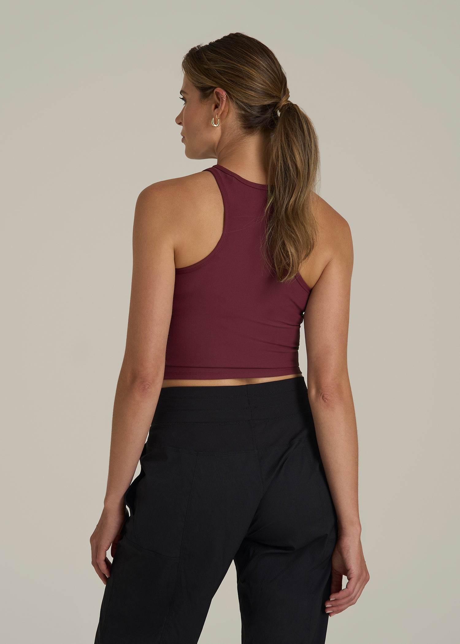 Cropped Ribbed Tank Top for Tall Women in Tawny Port