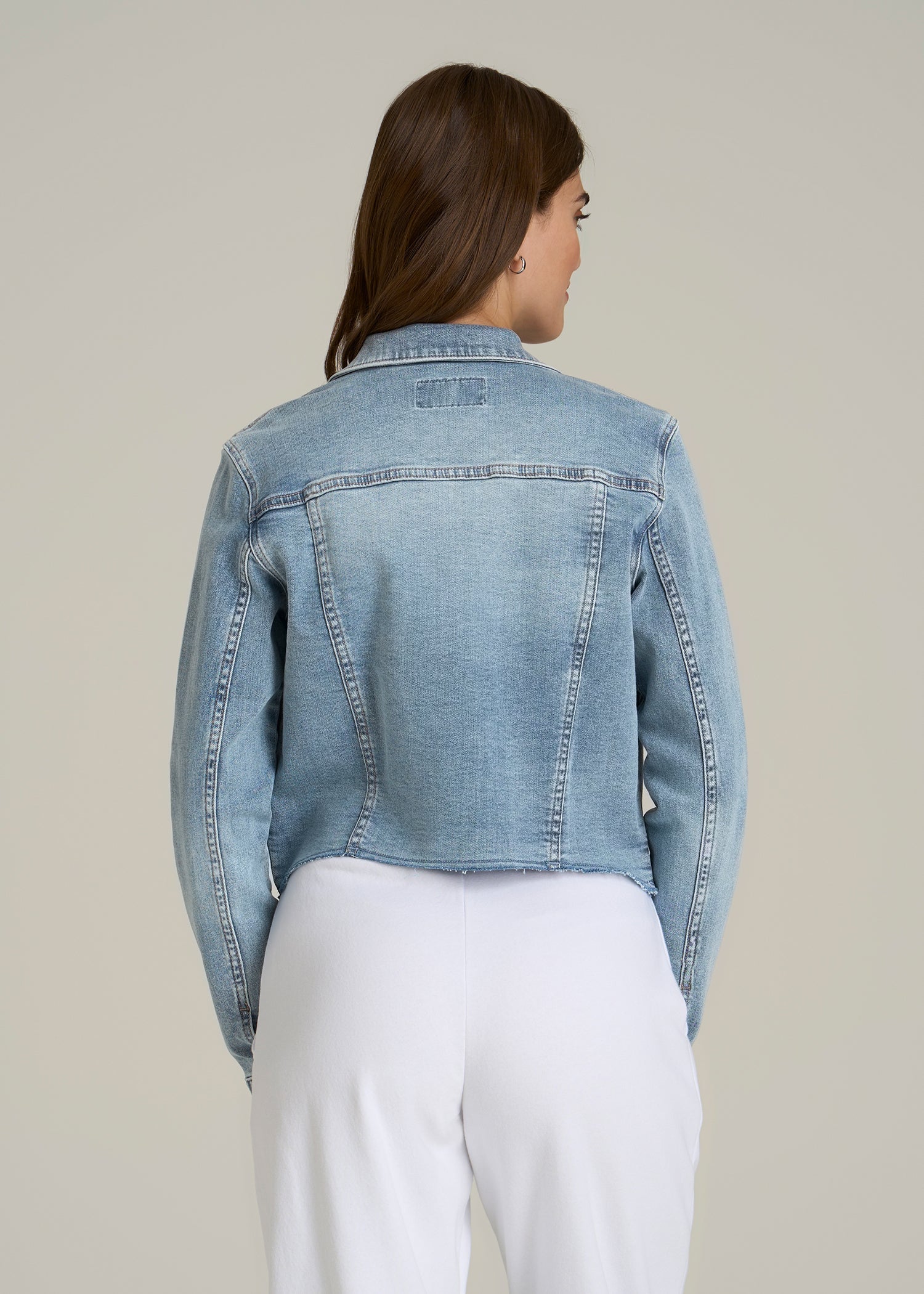 Cropped Stretch Denim Jacket for Tall Women in Perfect Blue