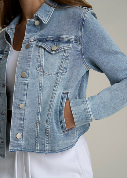 Cropped Stretch Denim Jacket for Tall Women in Perfect Blue