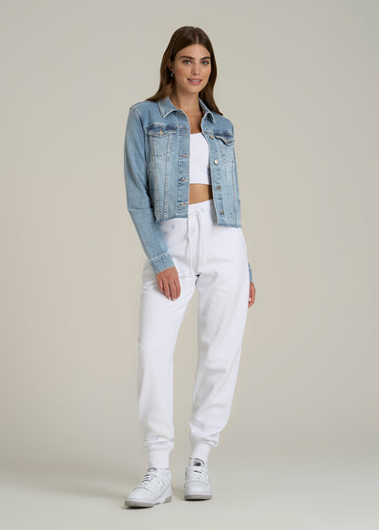 Cropped Stretch Denim Jacket for Tall Women in Perfect Blue