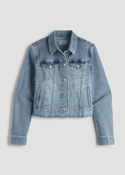 Cropped Stretch Denim Jacket for Tall Women in Perfect Blue