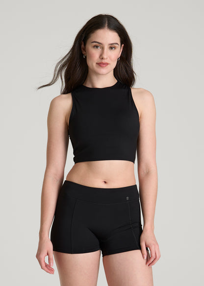 Cropped Swim Tank for Tall Women in Deep Black