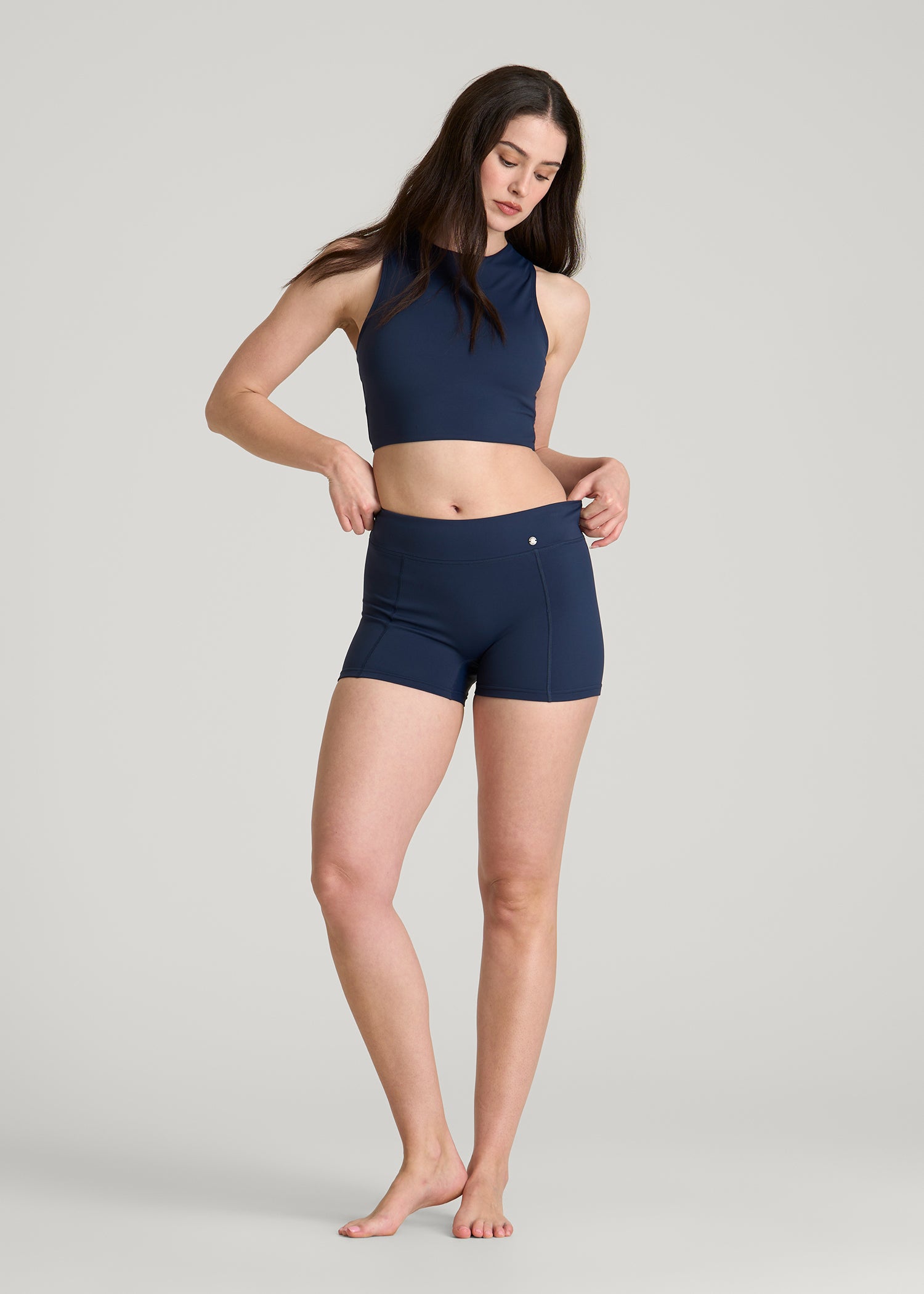 Cropped Swim Tank for Tall Women in Navy Blue