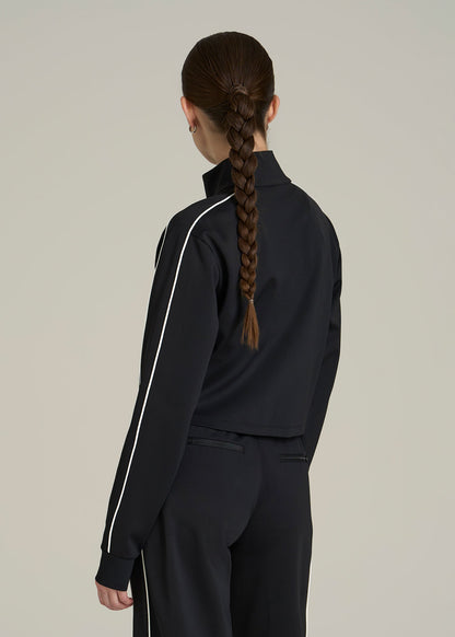 Cropped Track Jacket with Piping for Tall Women in Black