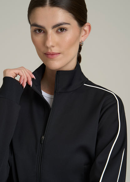 Cropped Track Jacket with Piping for Tall Women in Black