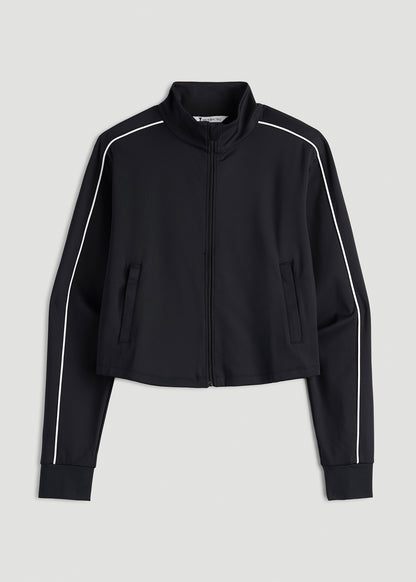 Cropped Track Jacket with Piping for Tall Women in Black