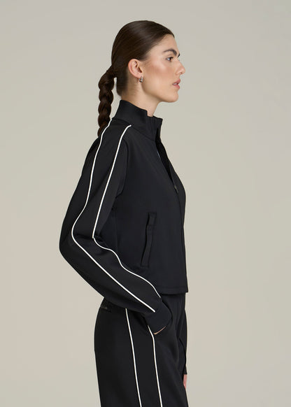 Cropped Track Jacket with Piping for Tall Women in Black