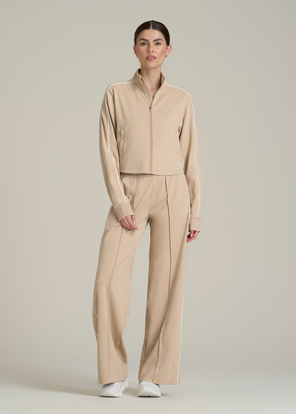 Cropped Track Jacket with Piping for Tall Women in Clay