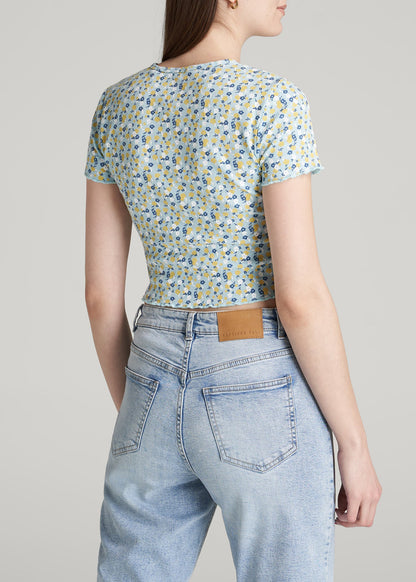 Cropped Waffle Tee for Tall Women in Corydalis Blue Floral