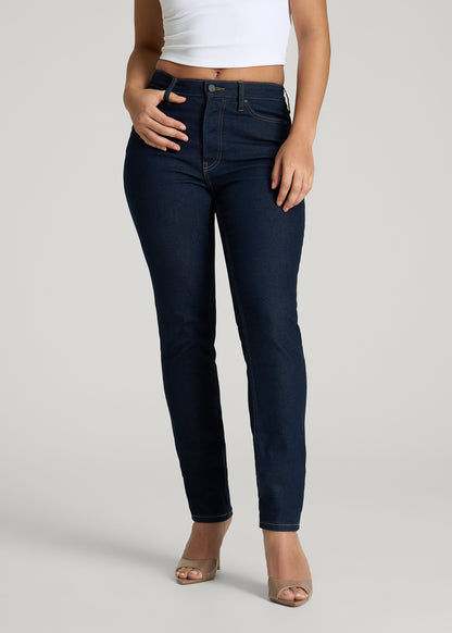 Curve High Rise Skinny Leg Jeans for Tall Women in Deep Indigo Wash
