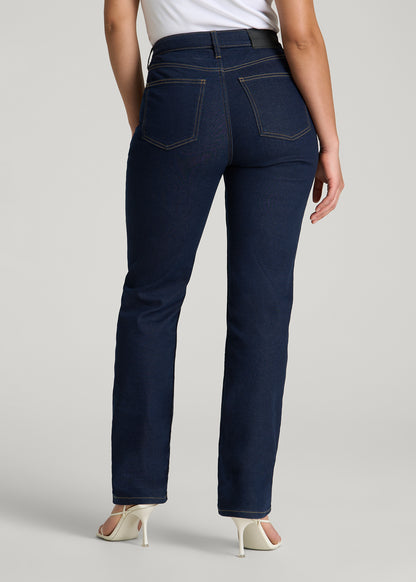 Curve High Rise Straight Leg Jeans for Tall Women in Deep Indigo Wash