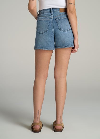 High Rise Denim Shorts for Tall Women in Heritage Faded