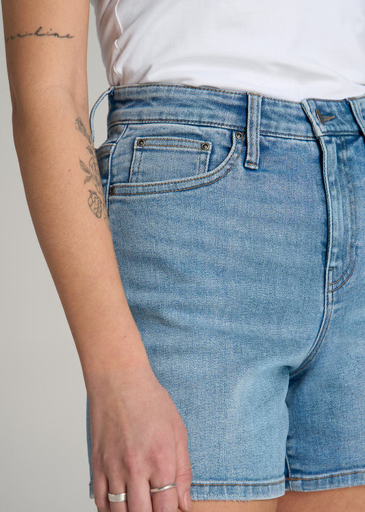 High Rise Denim Shorts for Tall Women in Heritage Faded