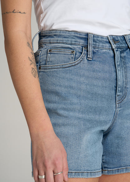 High Rise Denim Shorts for Tall Women in Heritage Faded