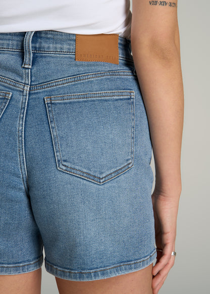 High Rise Denim Shorts for Tall Women in Heritage Faded