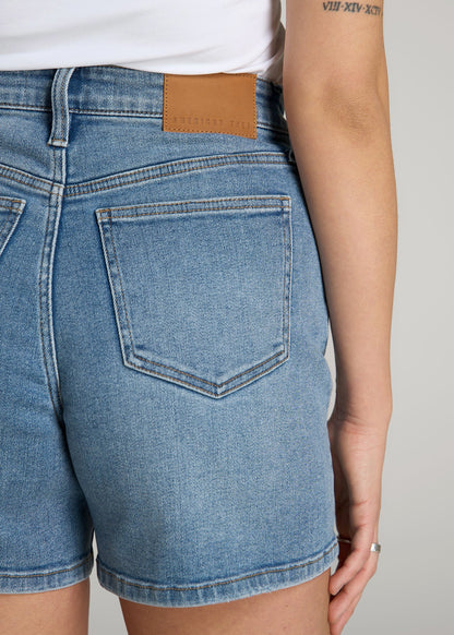 High Rise Denim Shorts for Tall Women in Heritage Faded