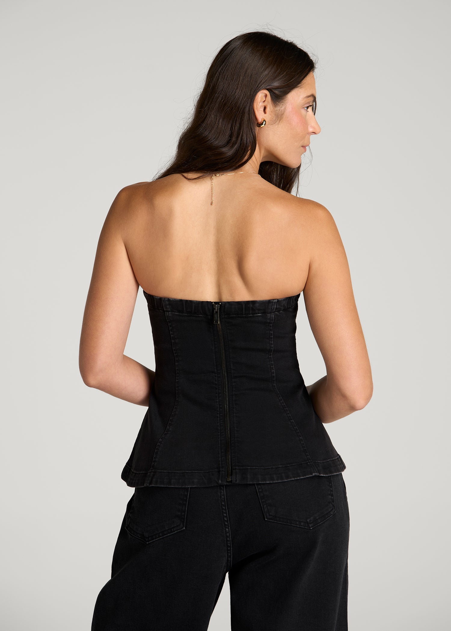 Denim Bustier for Tall Women in Onyx Black Wash