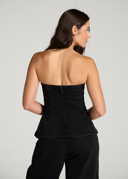 Denim Bustier for Tall Women in Onyx Black Wash