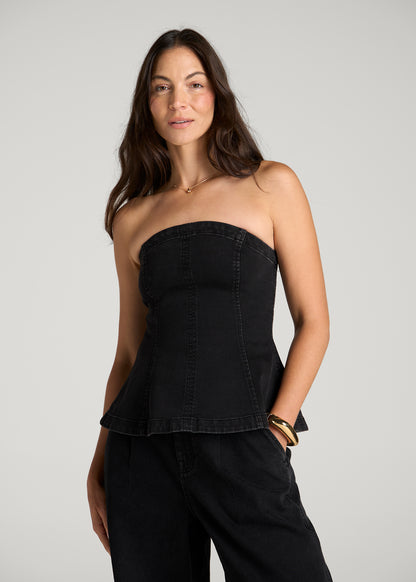 Denim Bustier for Tall Women in Onyx Black Wash
