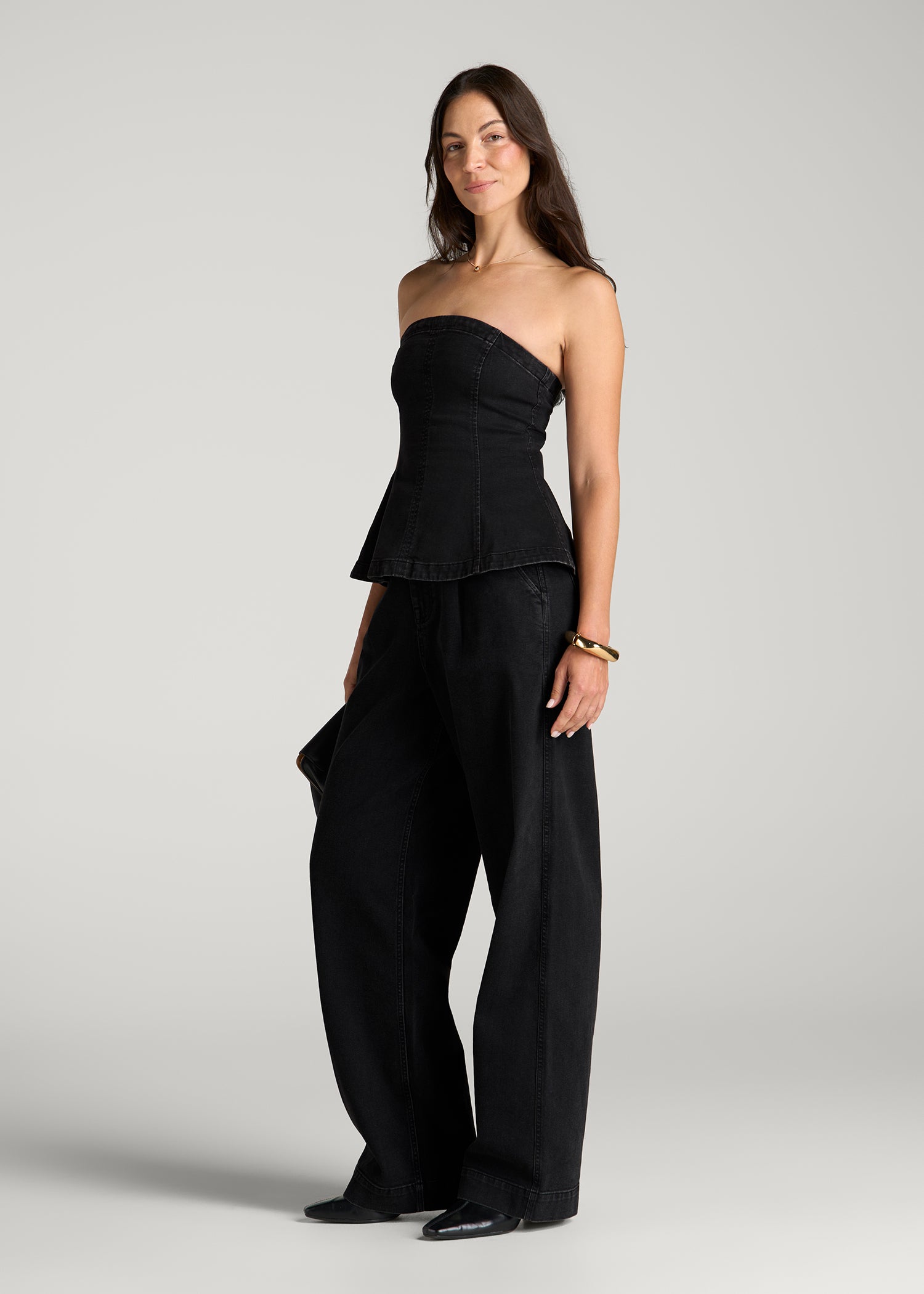 Denim Bustier for Tall Women in Onyx Black Wash