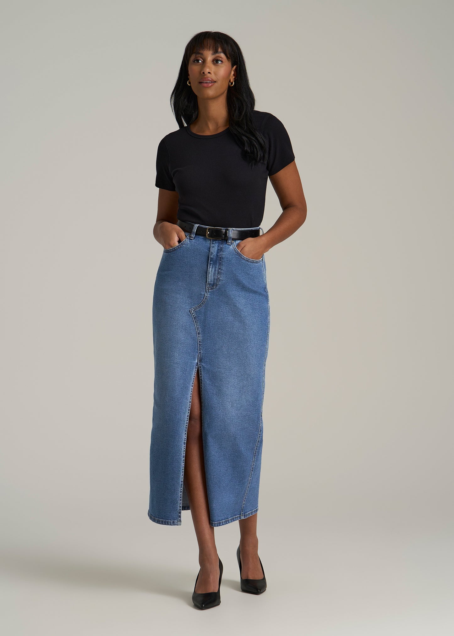 Denim Maxi Skirt for Tall Women in Colorado Blue