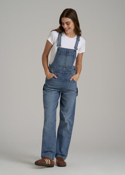 Denim Overalls for Tall Women in Malibu Blue