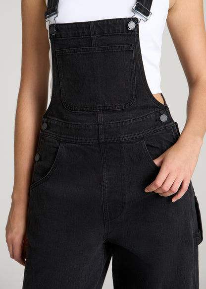 Denim Overalls for Tall Women in Onyx Black Wash