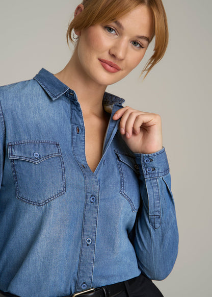 Denim Shirt for Tall Women in Faded Blue