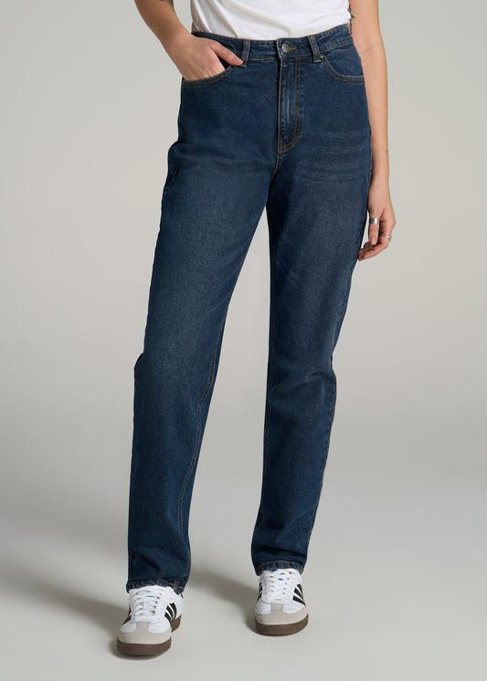 Emma High Rise Relaxed Tapered Tall Women's Jeans in Faded Dark Indigo