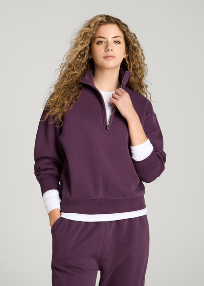 Everyday Fleece Half-Zip Sweatshirt for Tall Women in Aubergine