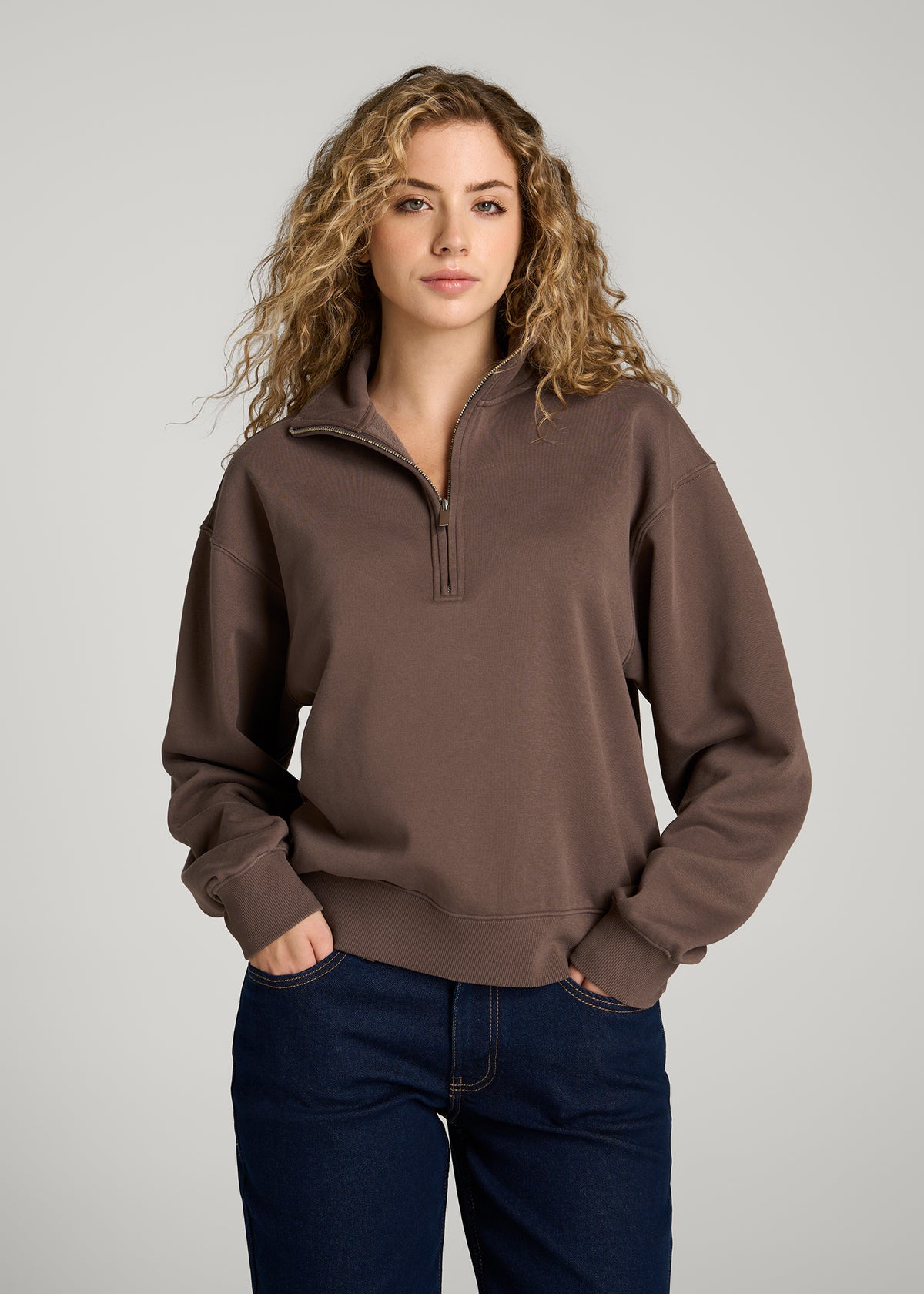 Everyday Fleece Half-Zip Sweatshirt for Tall Women in Coffee Quartz