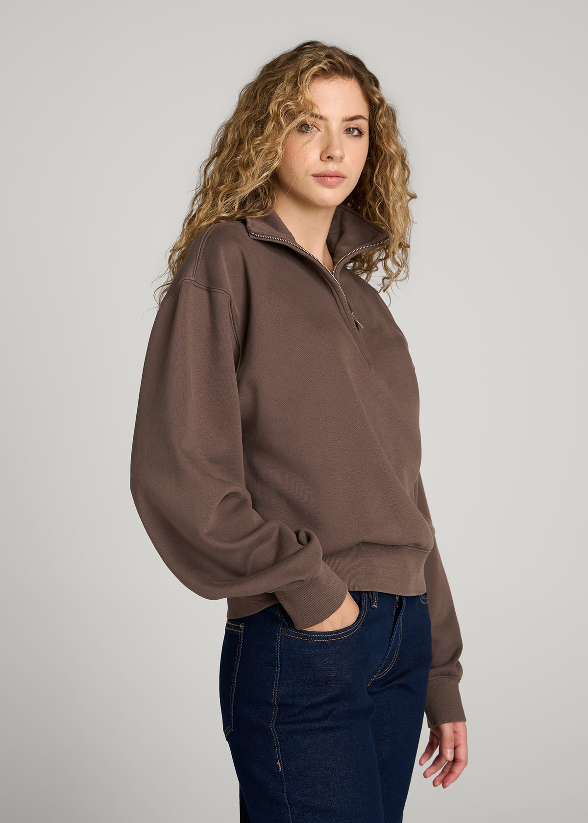 Everyday Fleece Half-Zip Sweatshirt for Tall Women in Coffee Quartz
