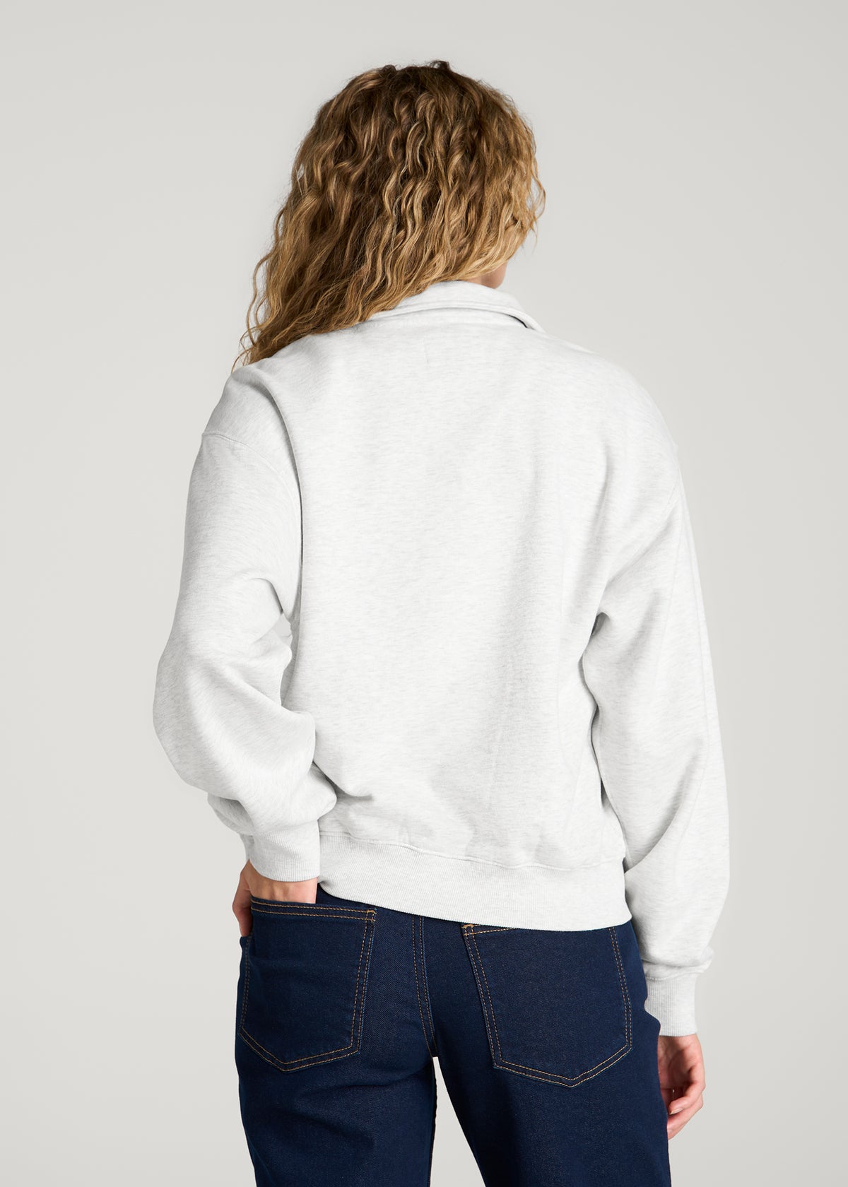 Everyday Fleece Half-Zip Sweatshirt for Tall Women in Heather Cloud White