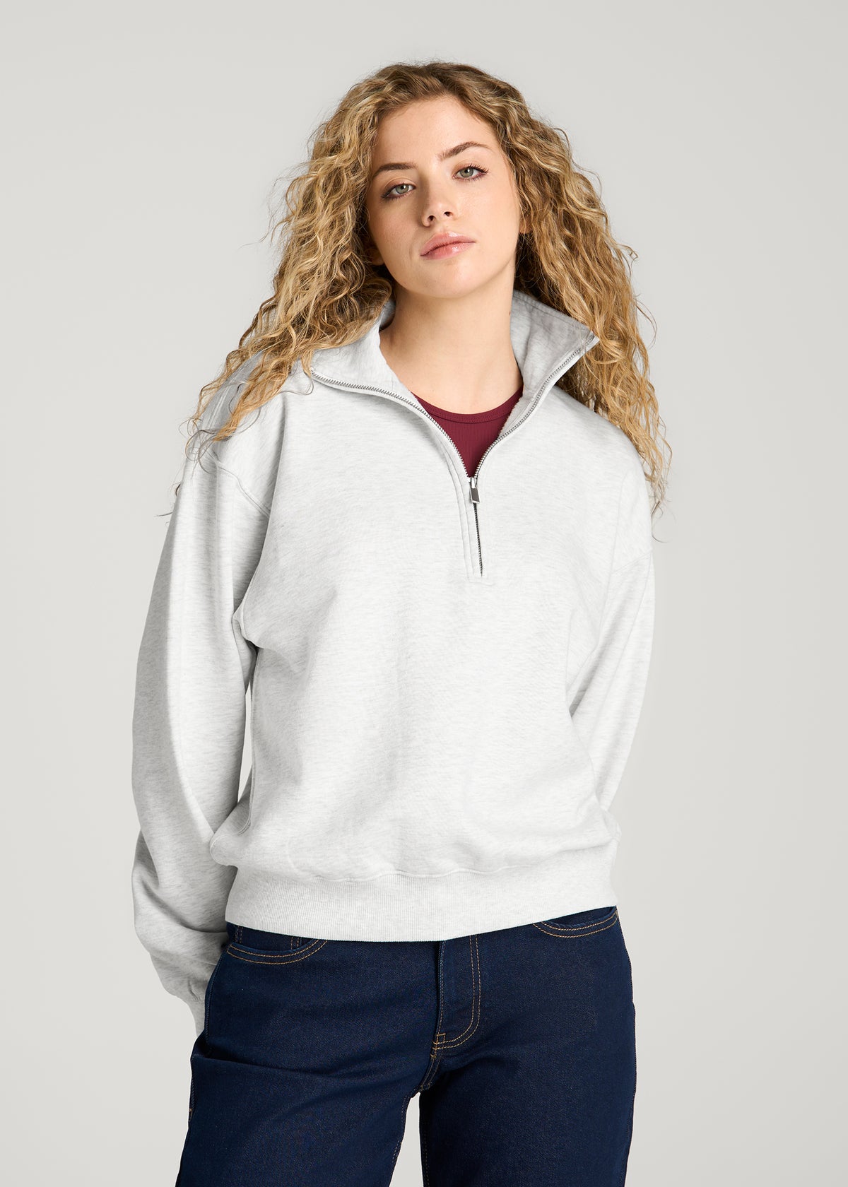 Everyday Fleece Half-Zip Sweatshirt for Tall Women in Heather Cloud White