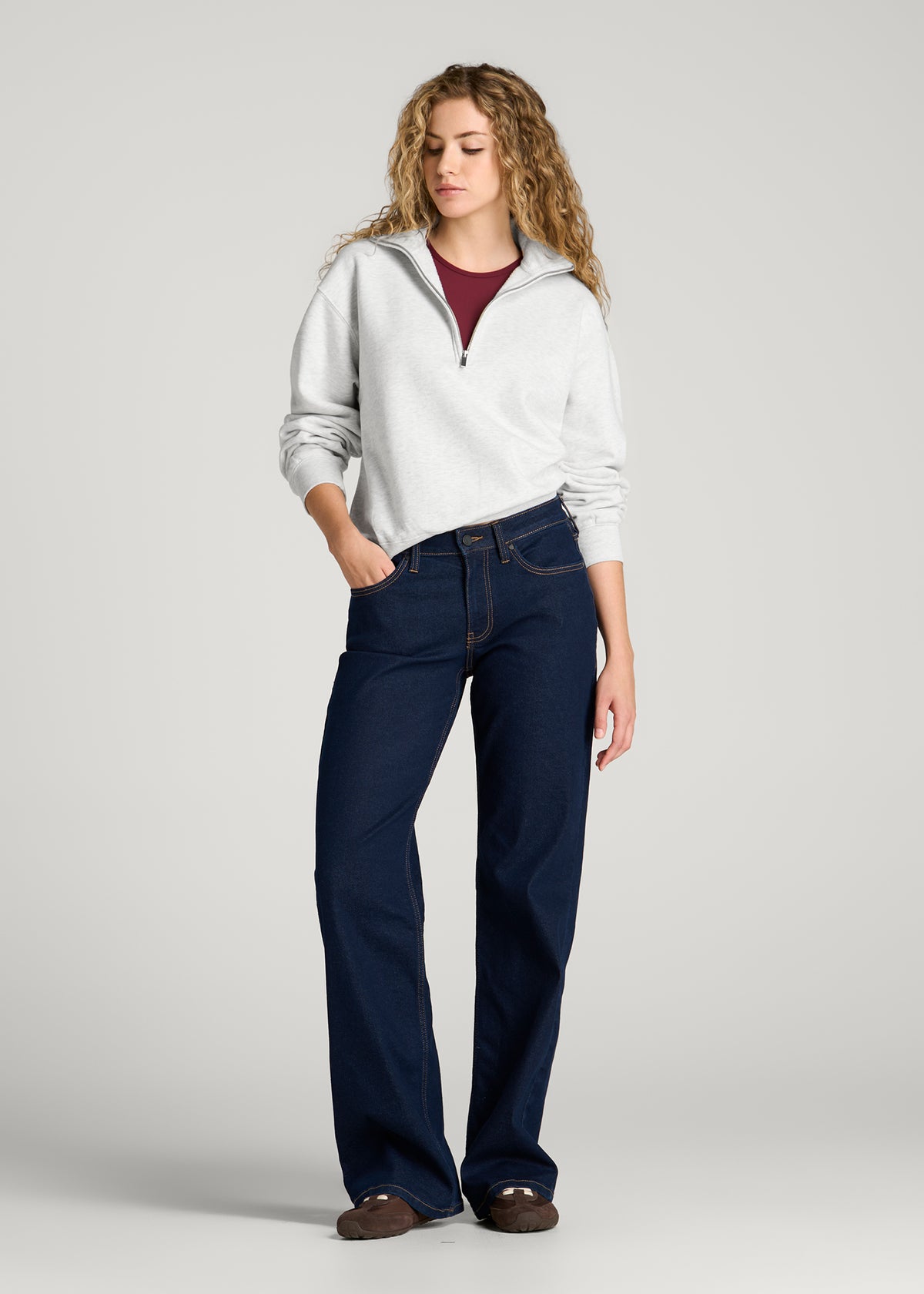 Everyday Fleece Half-Zip Sweatshirt for Tall Women in Heather Cloud White