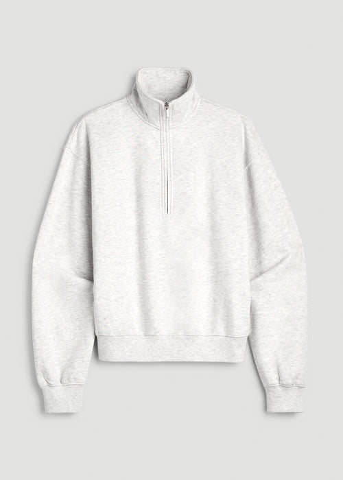 Everyday Fleece Half-Zip Sweatshirt for Tall Women in Heather Cloud White