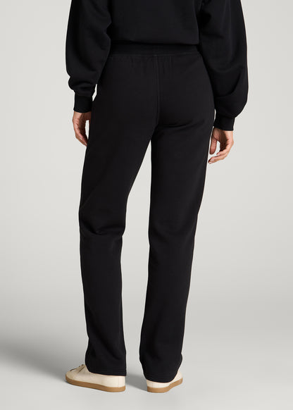 Everyday Straight Leg Open Bottom Fleece Pants for Tall Women in Black