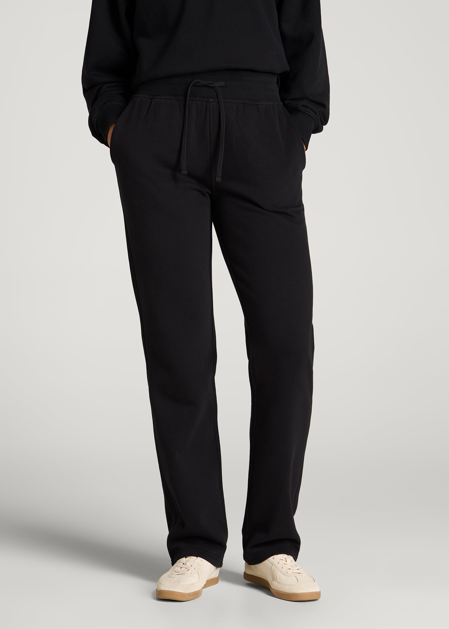 Everyday Straight Leg Open Bottom Fleece Pants for Tall Women in Black
