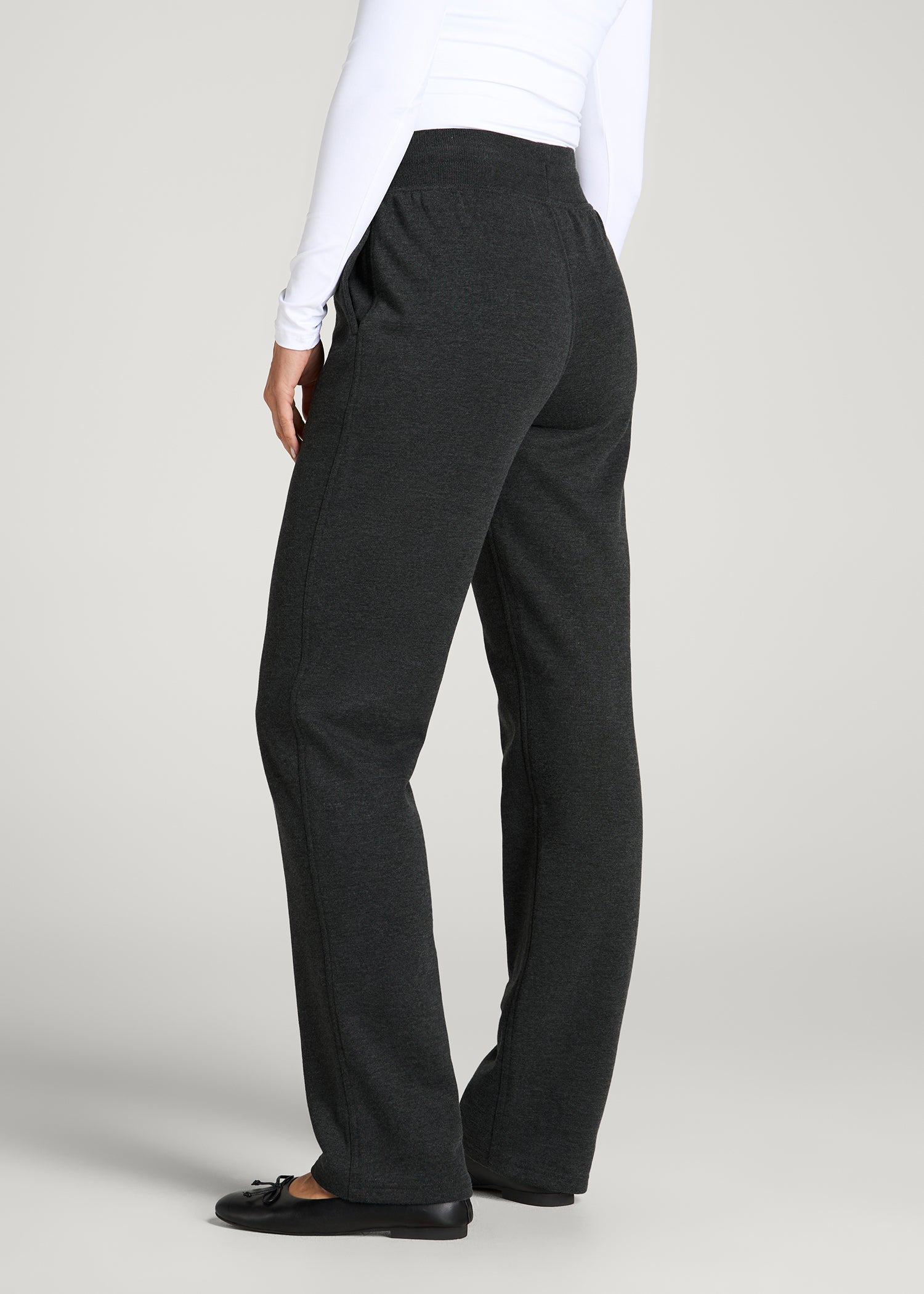 Everyday Straight Leg Open Bottom Fleece Pants for Tall Women in Charcoal Mix
