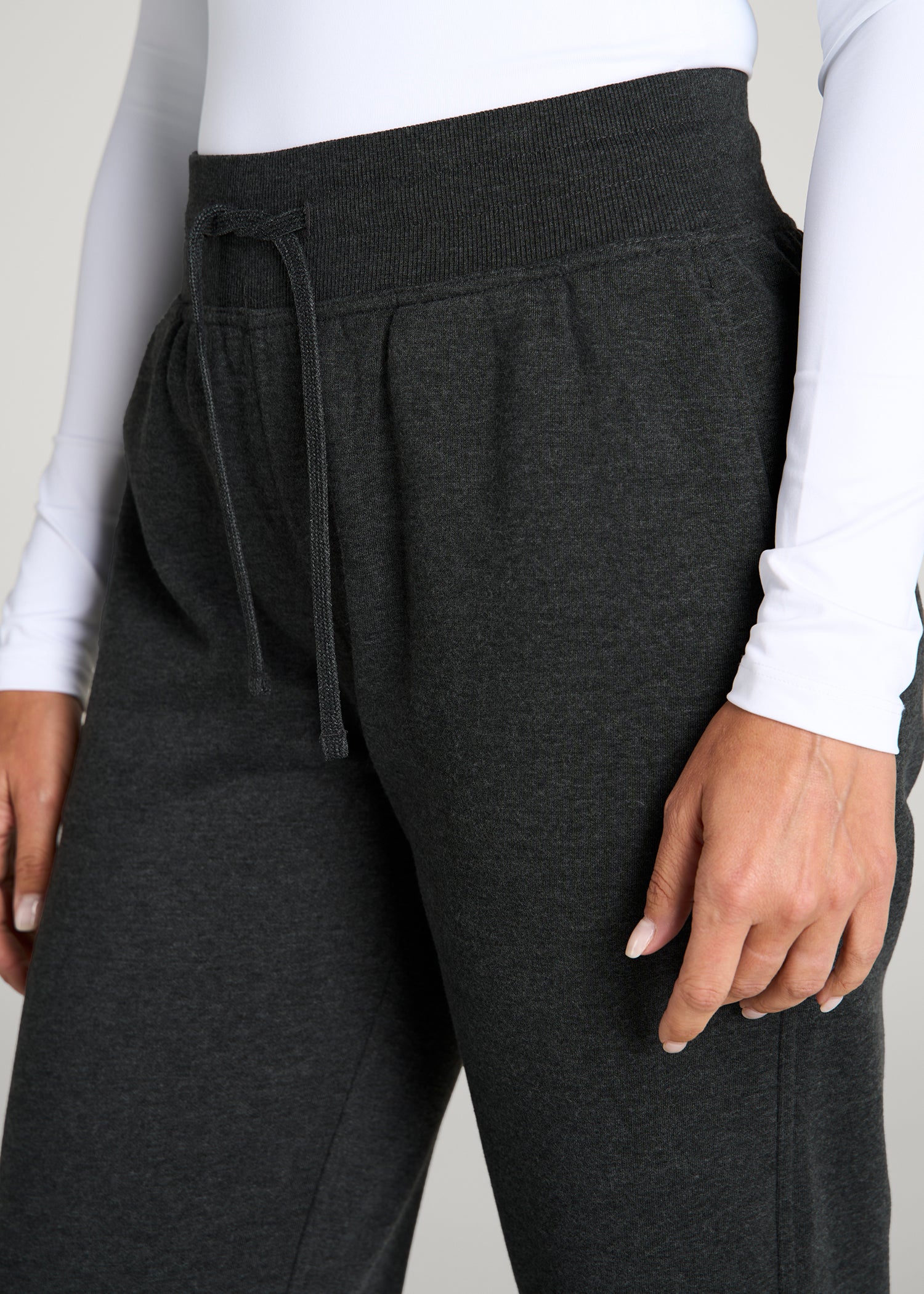 Everyday Straight Leg Open Bottom Fleece Pants for Tall Women in Charcoal Mix