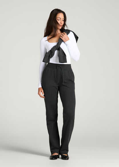 Everyday Straight Leg Open Bottom Fleece Pants for Tall Women in Charcoal Mix
