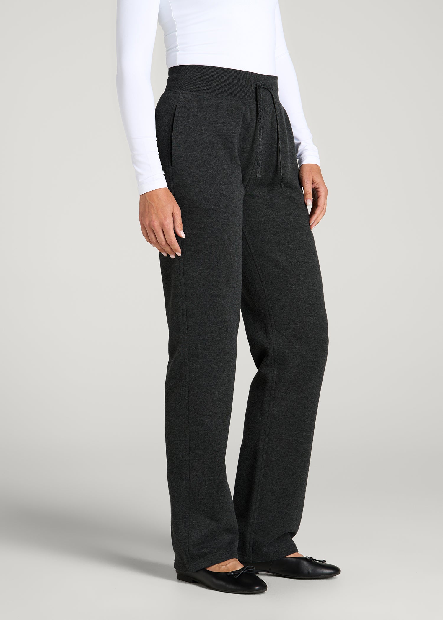 Everyday Straight Leg Open Bottom Fleece Pants for Tall Women in Charcoal Mix