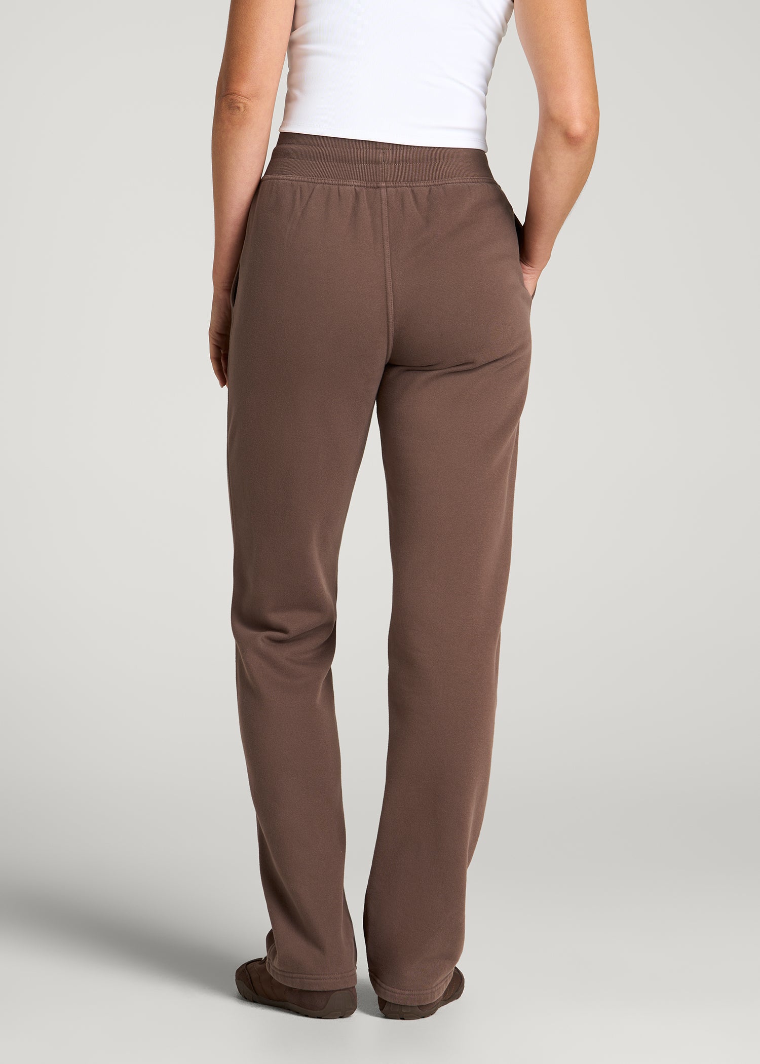 Everyday Straight Leg Open Bottom Fleece Pant for Tall Women in Coffee Quartz