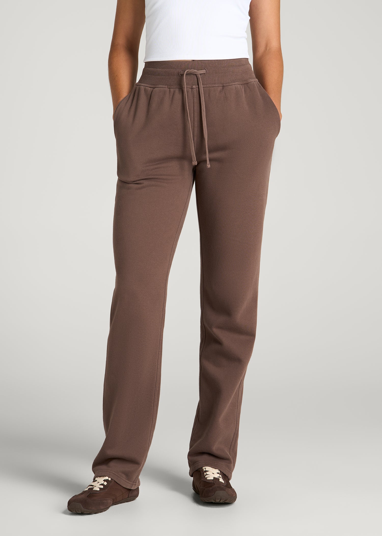 Everyday Straight Leg Open Bottom Fleece Pant for Tall Women in Coffee Quartz