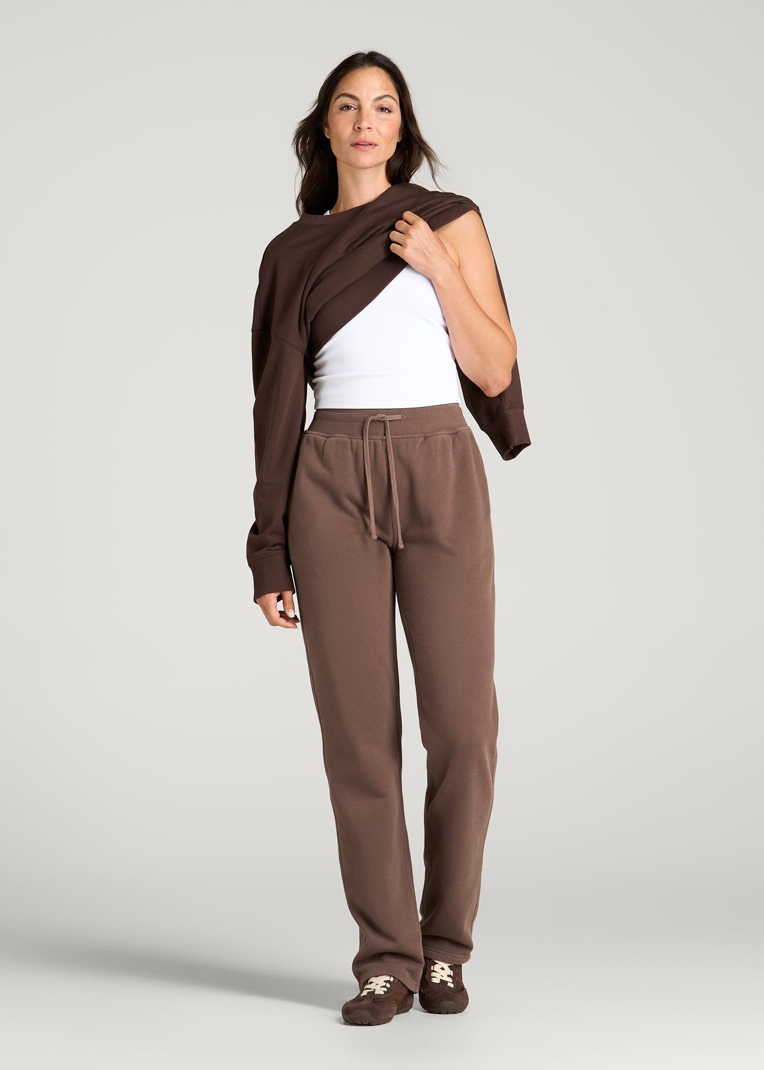 Everyday Straight Leg Open Bottom Fleece Pant for Tall Women in Coffee Quartz