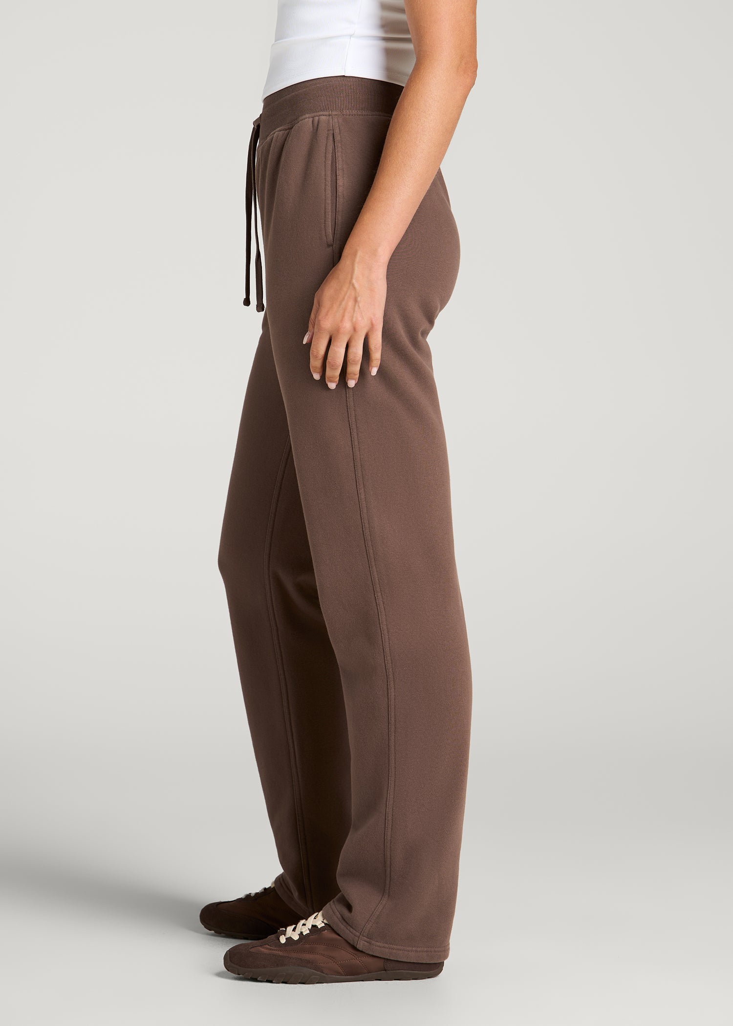 Everyday Straight Leg Open Bottom Fleece Pant for Tall Women in Coffee Quartz