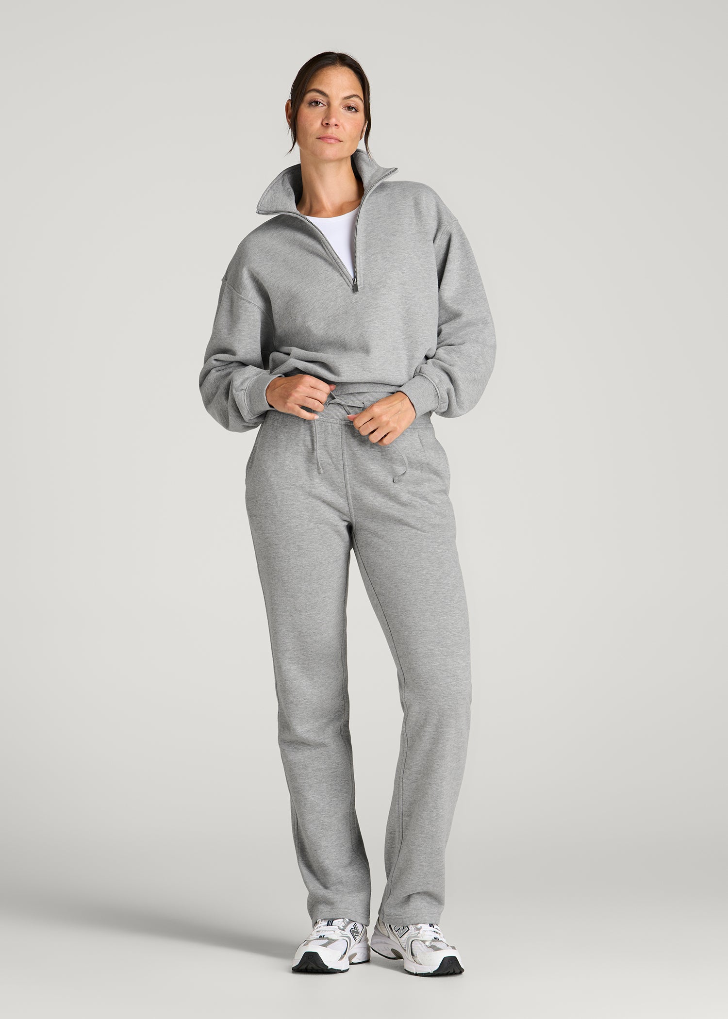 Everyday Straight Leg Open Bottom Fleece Pant for Tall Women in Grey Mix