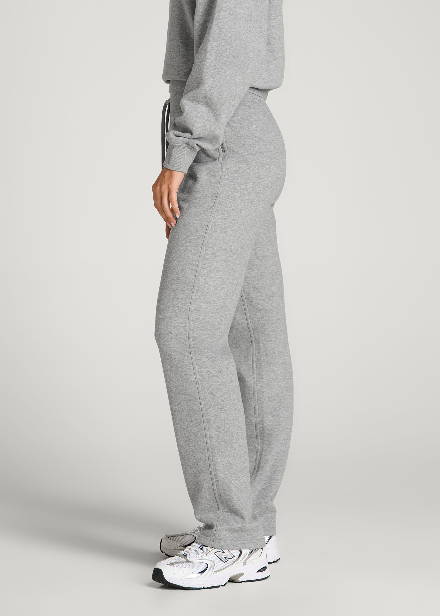Everyday Straight Leg Open Bottom Fleece Pant for Tall Women in Grey Mix