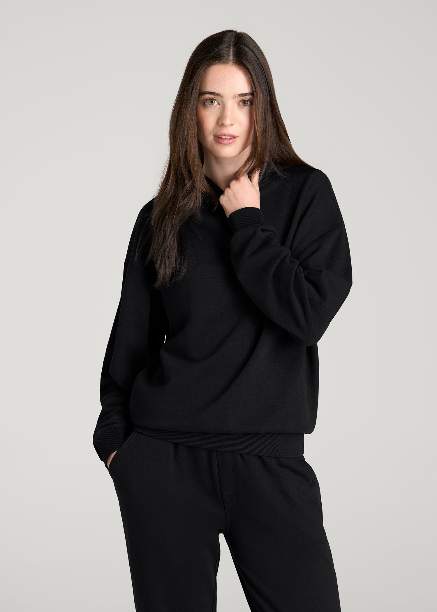 Everyday French Terry Hoodie for Tall Women in Black